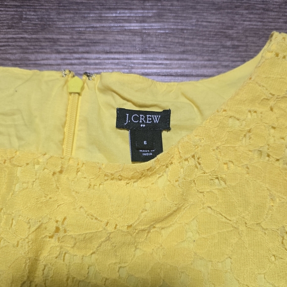 J.CREW Dress Womens 6 Yellow Lace Boatneck Shift Pockets Cotton Blend Romantic - Picture 4 of 8